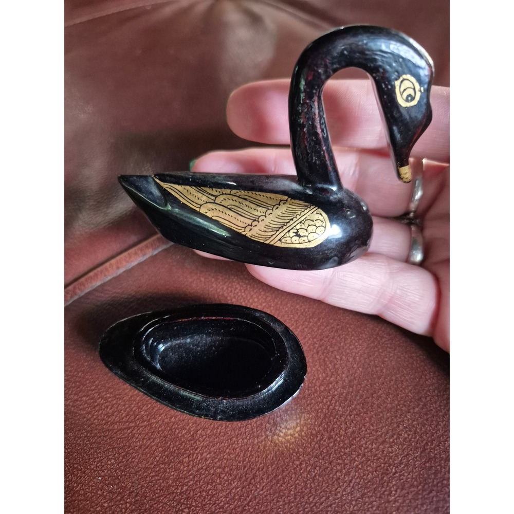 Vintage Hand Carved Wood‎ Duck Family Set 3 Black Lacquer Trinket Box Birds gift - Picture 4 of 8